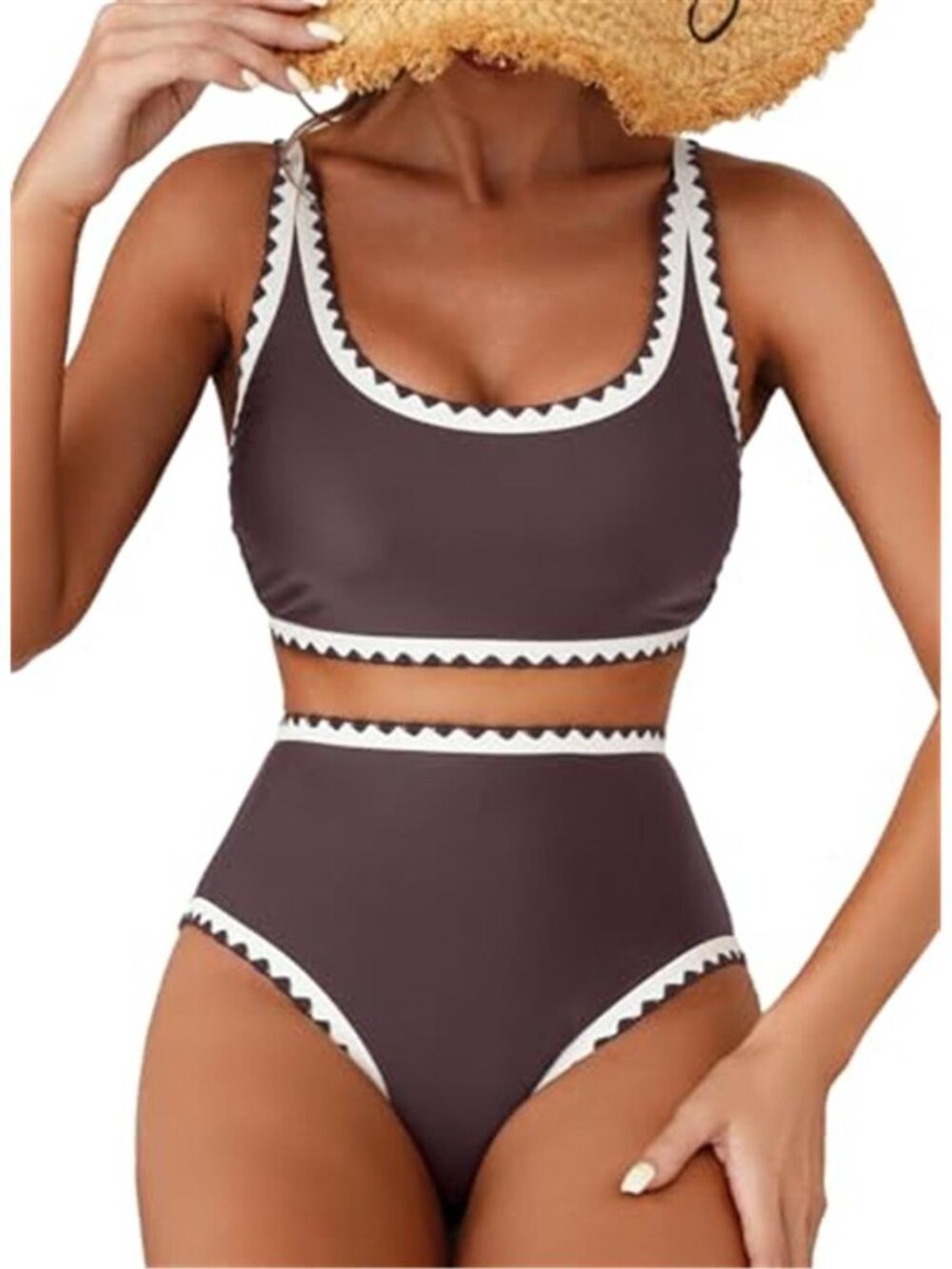 Floral Print High Waisted Bikini Set Two Piece Swimsuit Scoop Neck Bathing Suit